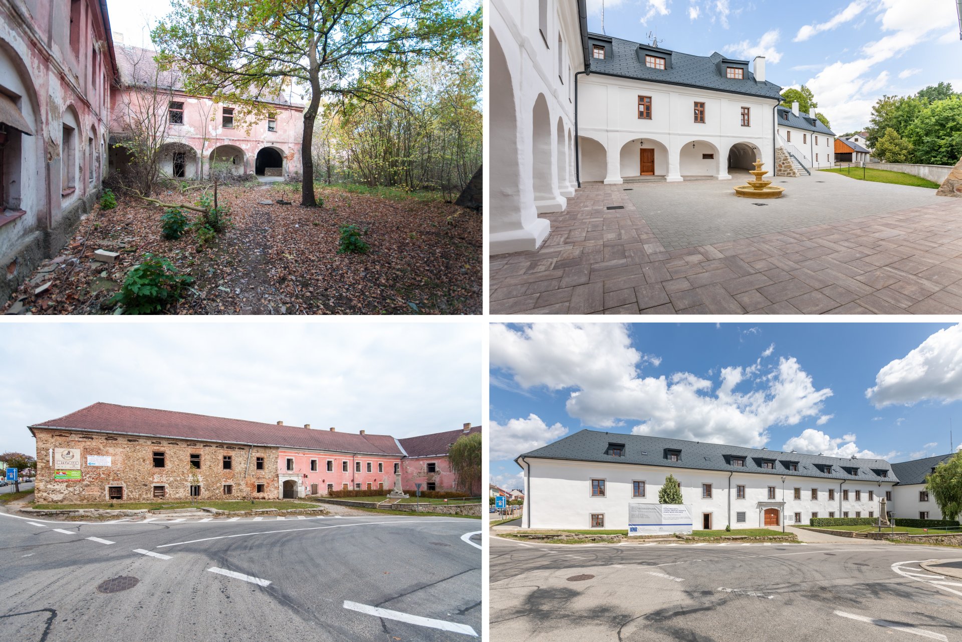 Zámek Nová Včelnice - před a po