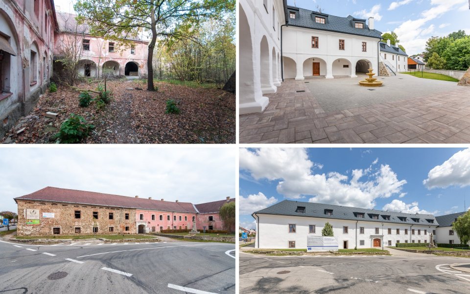 Zámek Nová Včelnice - před a po